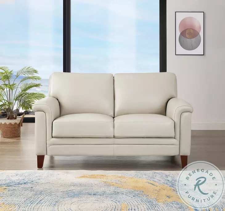 Loveseat Vanilla Leather Like Rolled Arms Nailhead Trim Bun Feet