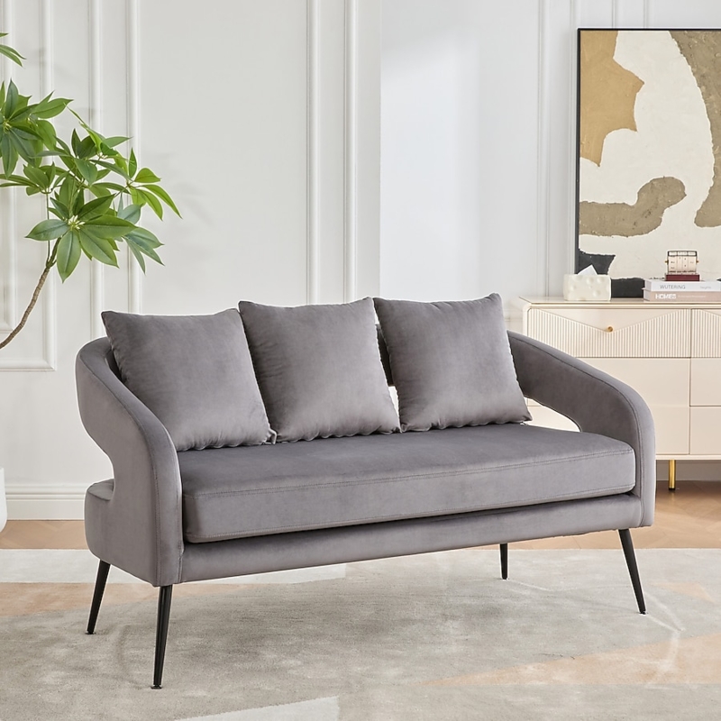 Loveseat Velvet Texture Vertical Channel Tufting Gold Legs