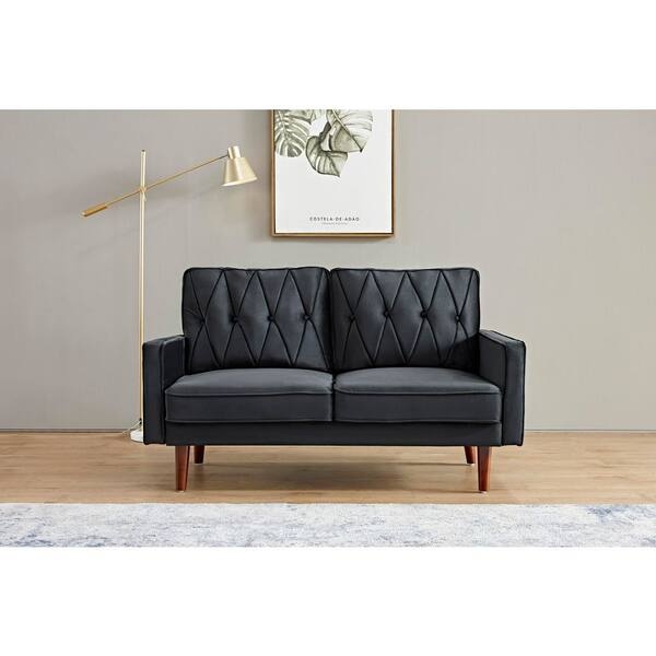 Loveseat Velvet Tufted Back with Gold Legs Modern Glam