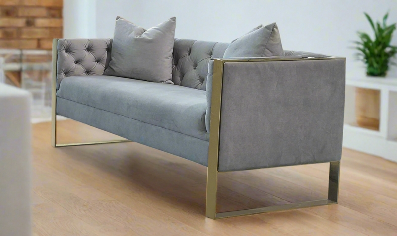 Loveseat Vertical Channel Tufting Charcoal Grey Bench Seat Modern