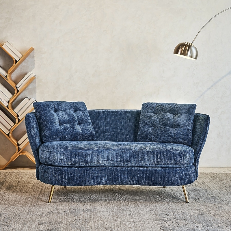 Loveseat Vibrant Velvet Texture with Golden Tapered Legs