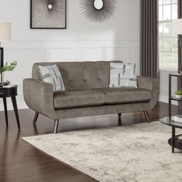 Loveseat Walnut Slat Back Curved Mid-Century Modern Wood