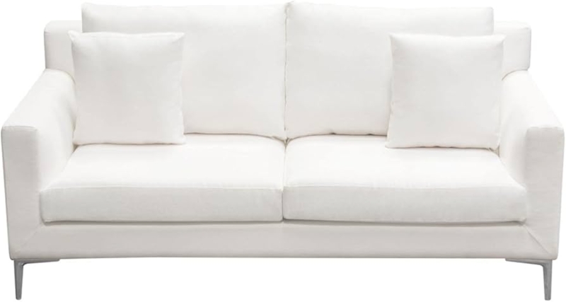 Loveseat White Upholstery Curved Arms Sloping Profile Tapered Legs
