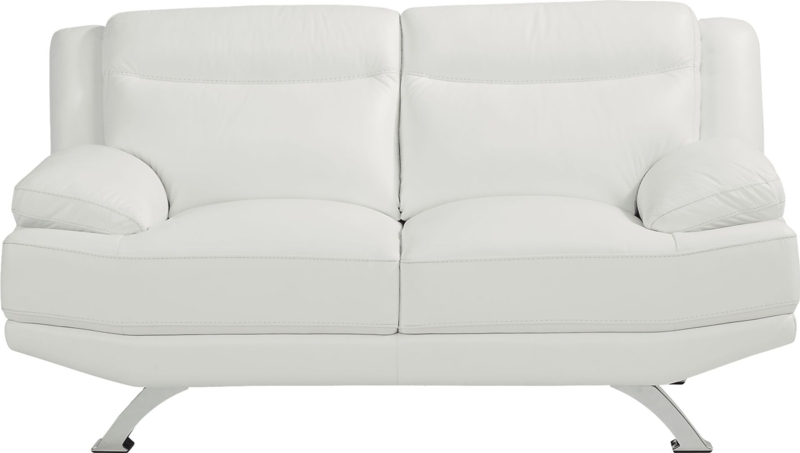 Loveseat White Upholstery with Horizontal Tufting and Polished Chrome Legs