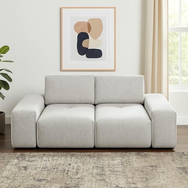 Loveseat with Adjustable Backrest, Low Slung Design, and Greige Upholstery