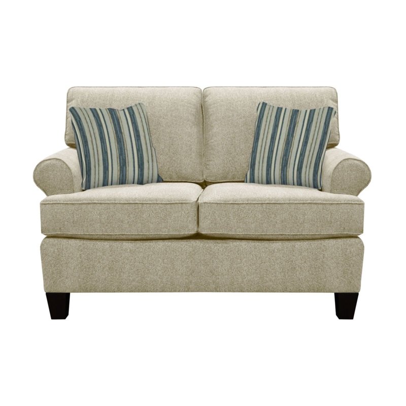 Loveseat with Button Tufted Back and Exposed Wood Base Frame