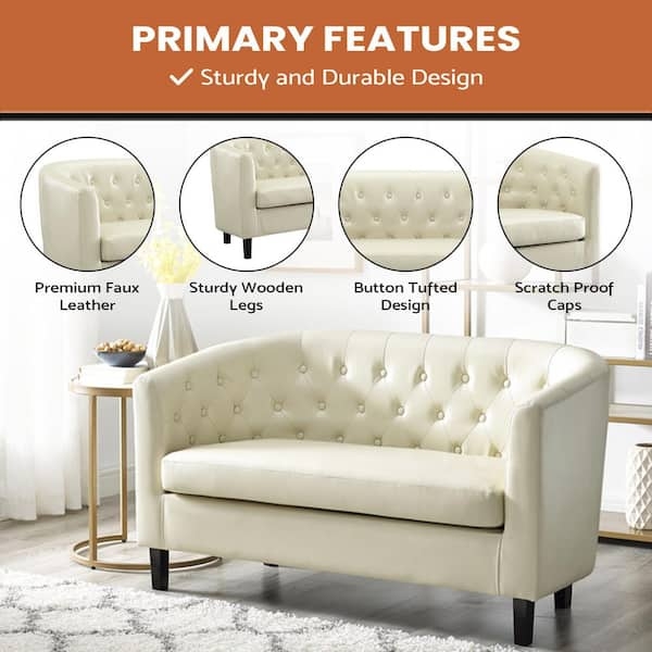 Loveseat with Button Tufted Barrel Back and Splayed Wooden Legs
