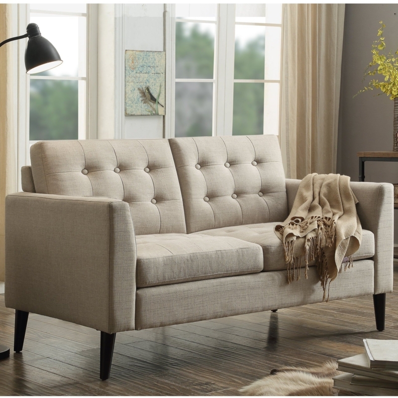 Loveseat with Button Tufting and Linen Upholstered Square Arm Seating