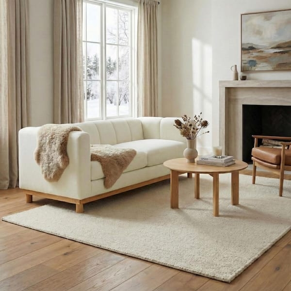 Loveseat with Chenille Texture and Block Feet Beige Chenille Sofa