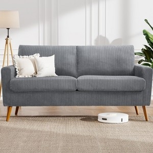 Loveseat with Cream Bench Seat, Bolster Pillows, and Wood Base