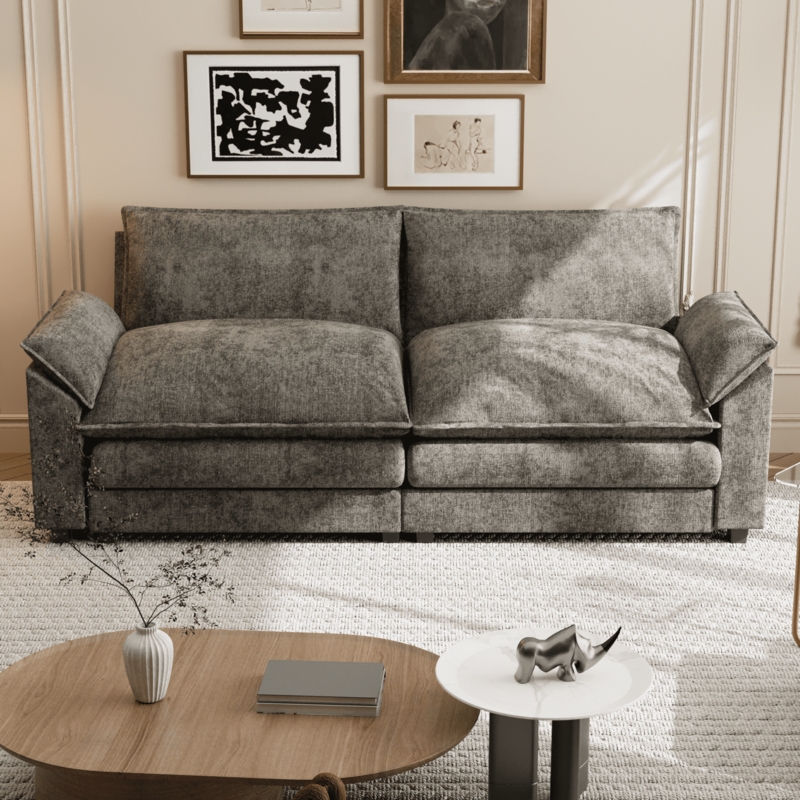 Loveseat with Overstuffed Padding, a Grey Loveseat for Small Spaces