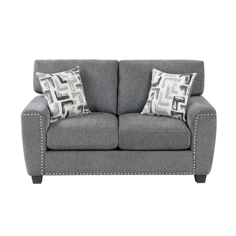 Loveseat with Rolled Arms and Nailhead Trim, a Classic Gray Loveseat