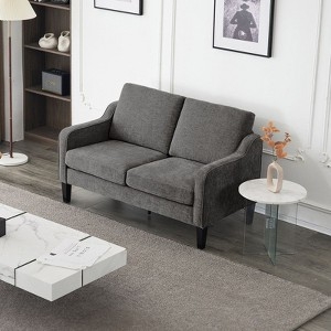 Loveseat with Split Back and Wood Toned Legs Charcoal Grey Seating