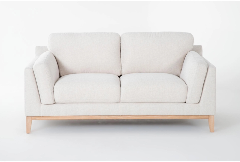 Loveseat with Square Arms Off-White Fabric Coastal Style Small Sofa