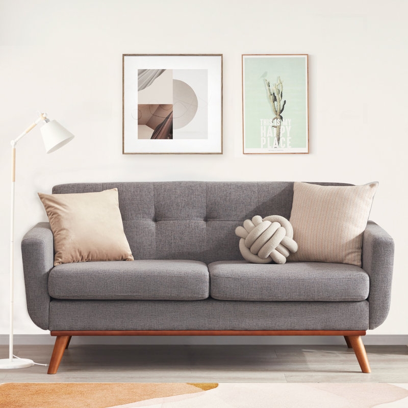Loveseat with Square Track Arms Charcoal Linen Small Space Seating
