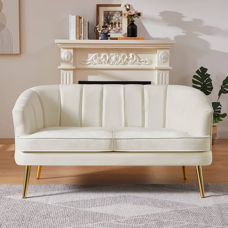 Loveseat with Tapered Wood Legs for Minimalist Small Space Seating