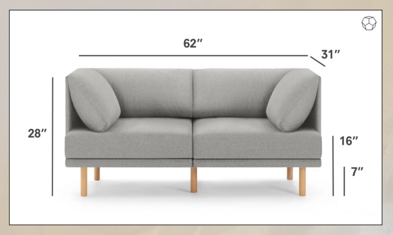 Low Profile Loveseat with Modular Silhouette in Neutral Fabric