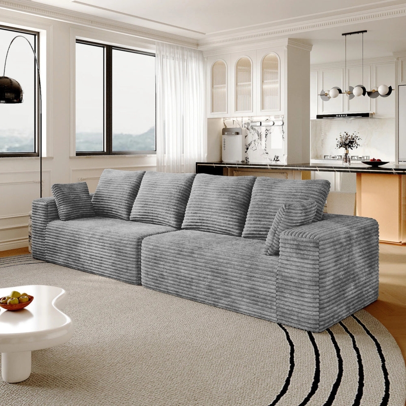 Low-Profile Sectional Sofa with Wide-Wale Corduroy, Modular Design