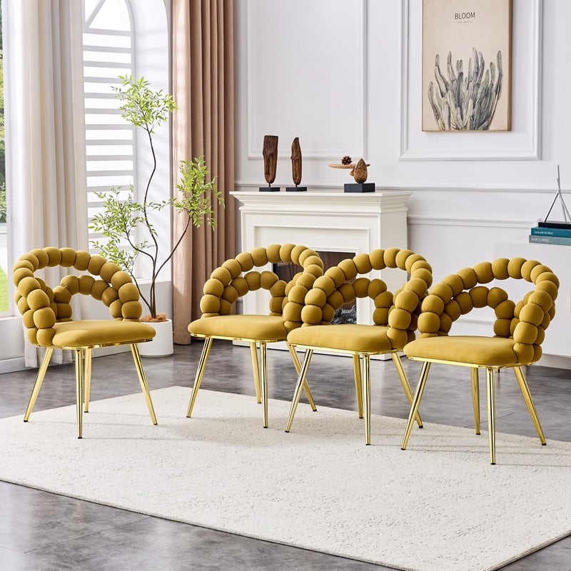 Luxe Dining Chair Gray Velvet Bubble Bead Back Polished Finish