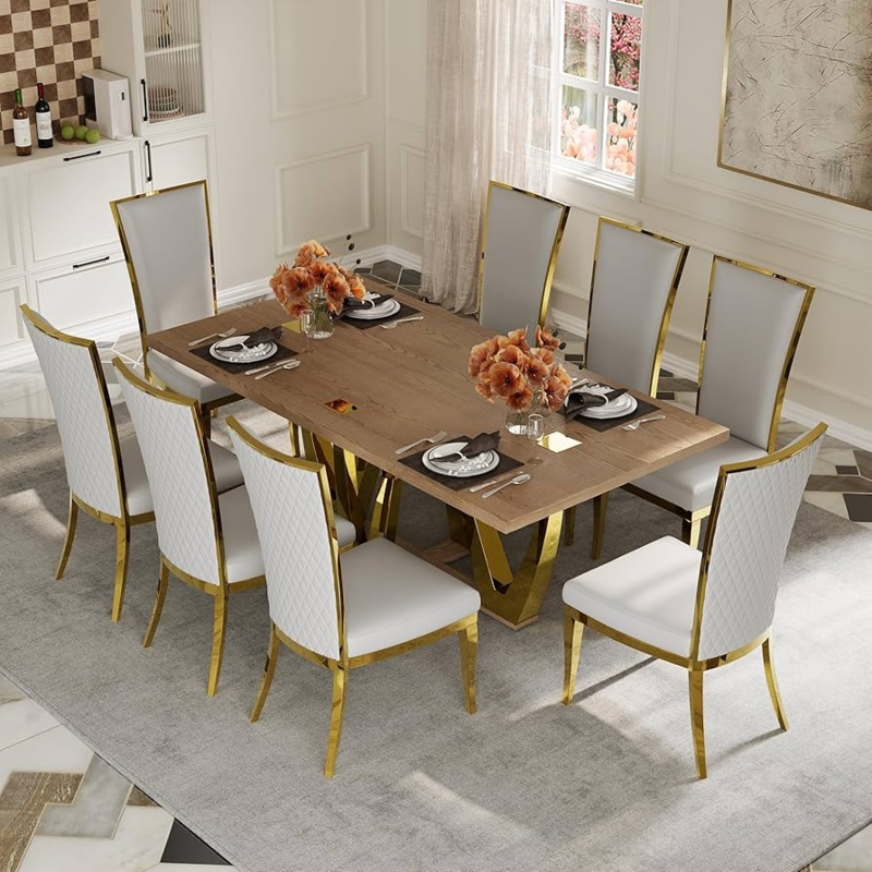 Luxurious 11-Piece Set featuring Gold Frames and White Curved Chairs