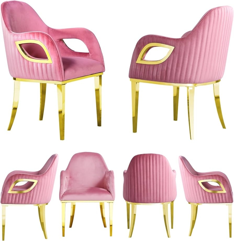 Luxurious Velvet Barrel Chair Set with Polished Metal Legs