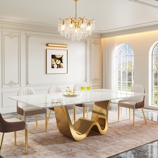 Luxury Dining Table with Architectural Gold Trestle Base
