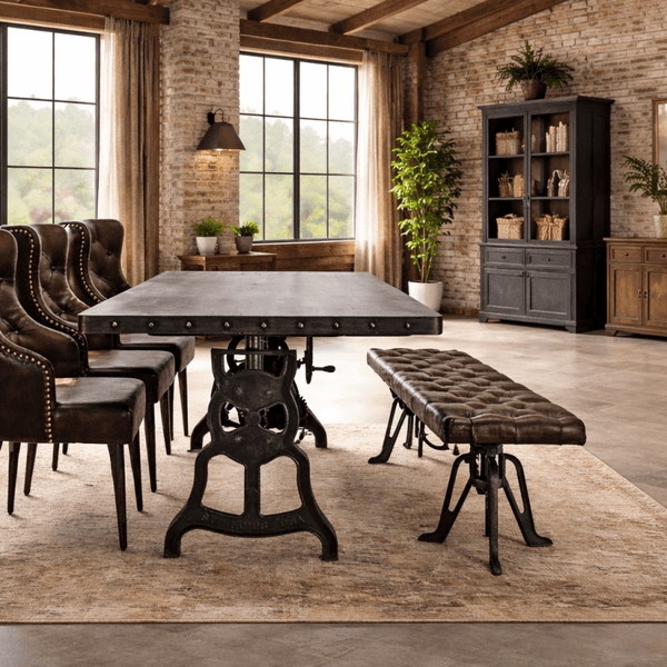 Luxury Dining Table with Dark Marble Top, Geometric Pedestal