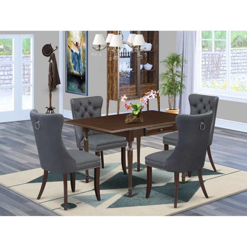 Mahogany Drop Leaf Dining Set with Slat Back Chairs