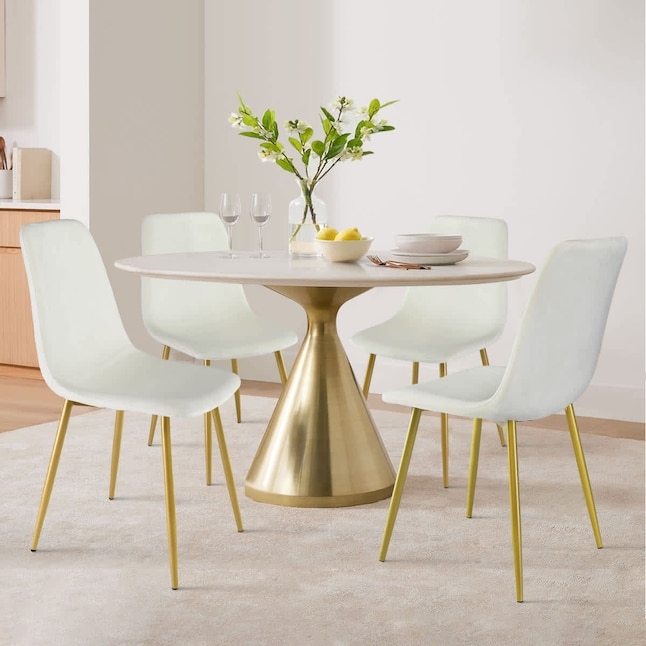 Maison Boucle Set of 4 Modern Beige Upholstered Dining Chairs with Gold  Metal Legs for Kitchen or Dining Room at