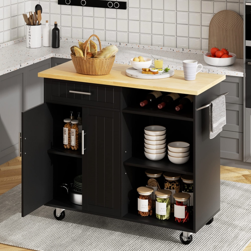 Matte Black Cart, Integrated Towel Rack, Open Shelves