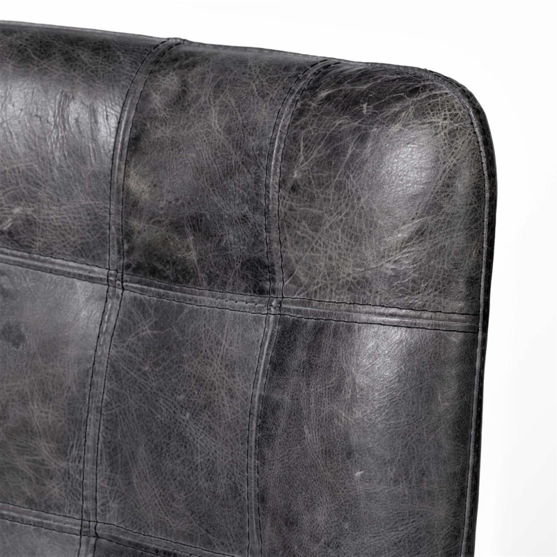 Matte Black Frame Dining Chair Distressed Leather Texture