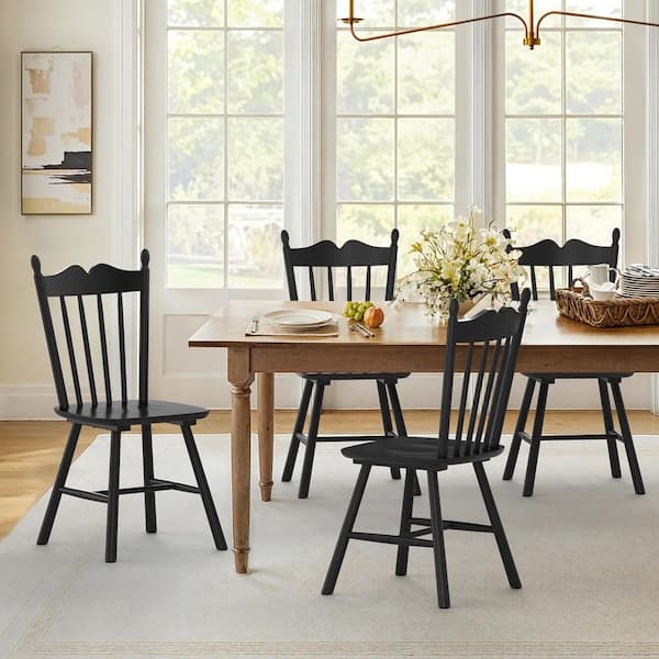 Matte Black Windsor Dining Chairs Set of 4 Splayed Legs