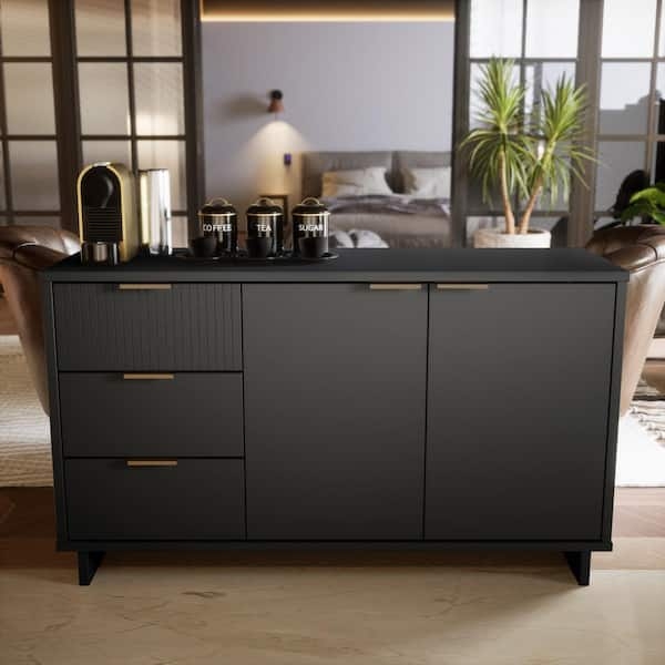 Matte Charcoal Sideboard featuring Three Top Storage Drawers