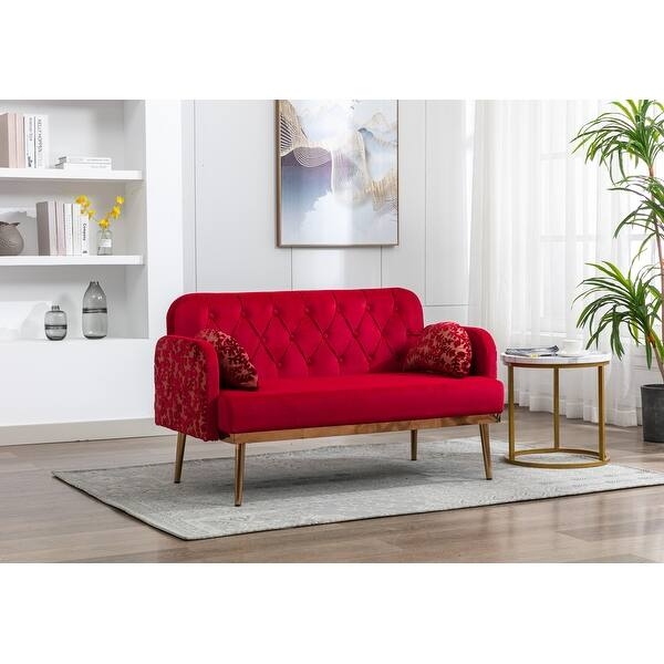 Maximalist Botanical Print Velvet Loveseat with Gold Tapered Legs