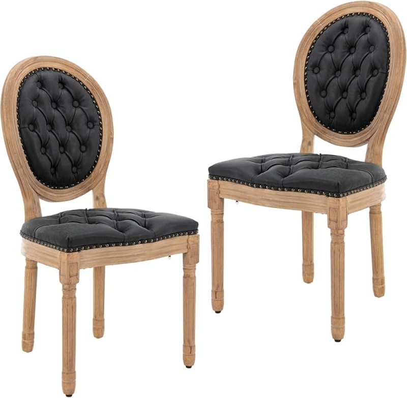 Medallion Back Dining Chairs with Fluted Legs and Nailhead Trim