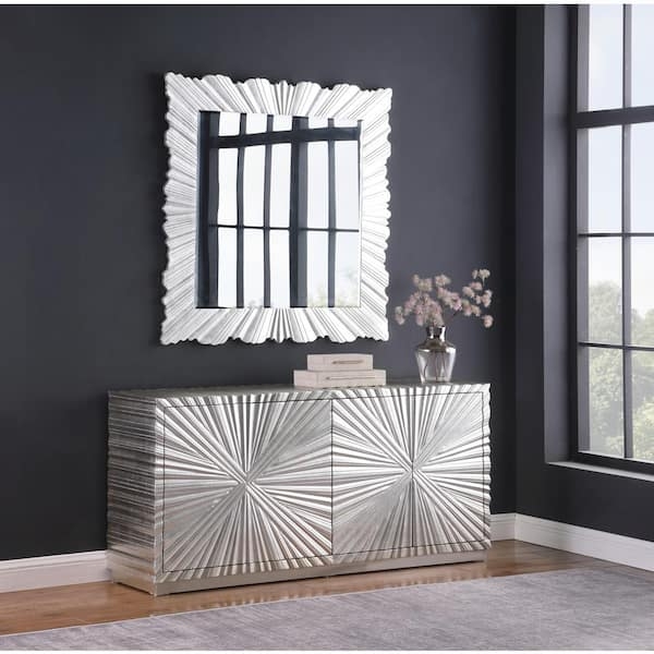Metallic Sideboard with Geometric Circular Overlays and Plinth Base