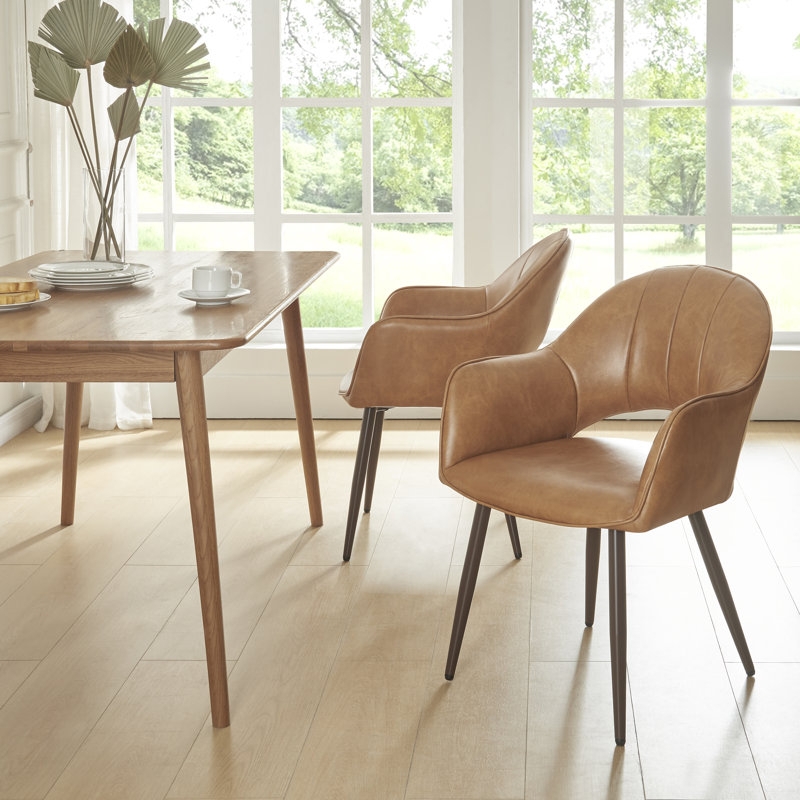 Mid-Century Cognac Faux Leather Armchairs with Wrap-Around Back