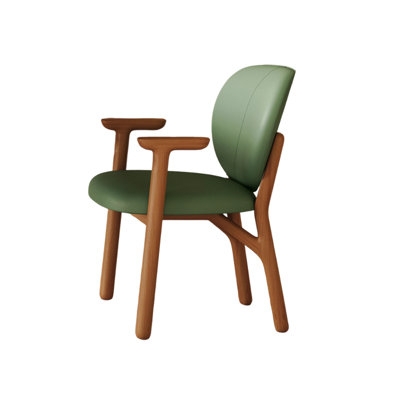 Mid-Century Dining Chair Cherry Finish Curved Upholstered Back Gray Fabric