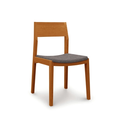 Mid-Century Dining Chair Cherry Finish Frame Black Upholstery Open Back