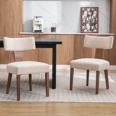 Mid-Century Dining Chair Curved Back Woven Fabric Warm Oak Tapered Legs