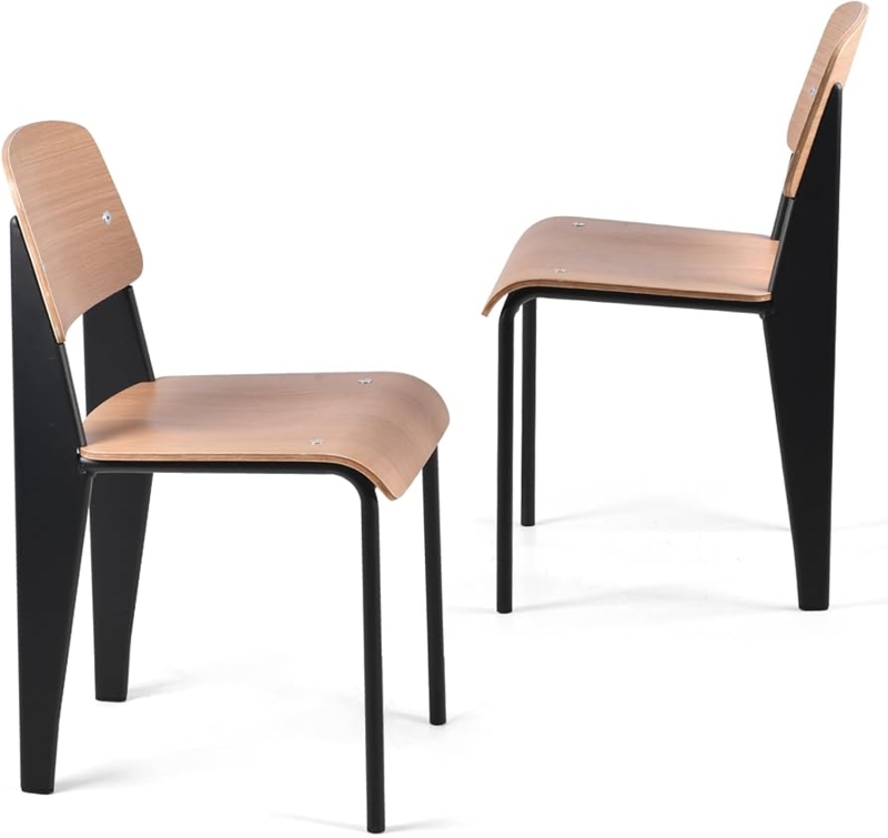 Mid-Century Dining Chair, Curved Plywood Back, Metal Legs