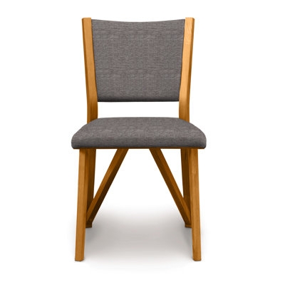 Mid-Century Dining Chair Short Backrest Textured Gray Warm Wood Legs