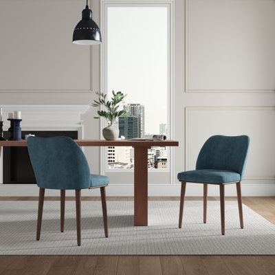 Mid-Century Dining Chairs Black Leather-Like Upholstery Curved Wood Frame
