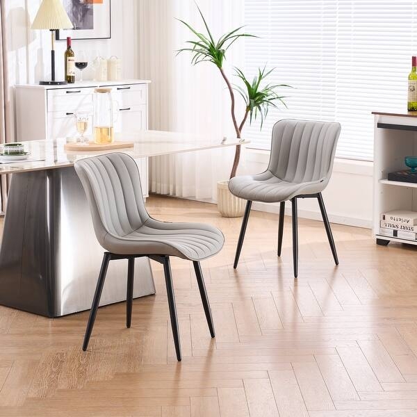 Mid-Century Dining Chairs Brown Faux Leather with Ribbed Texture