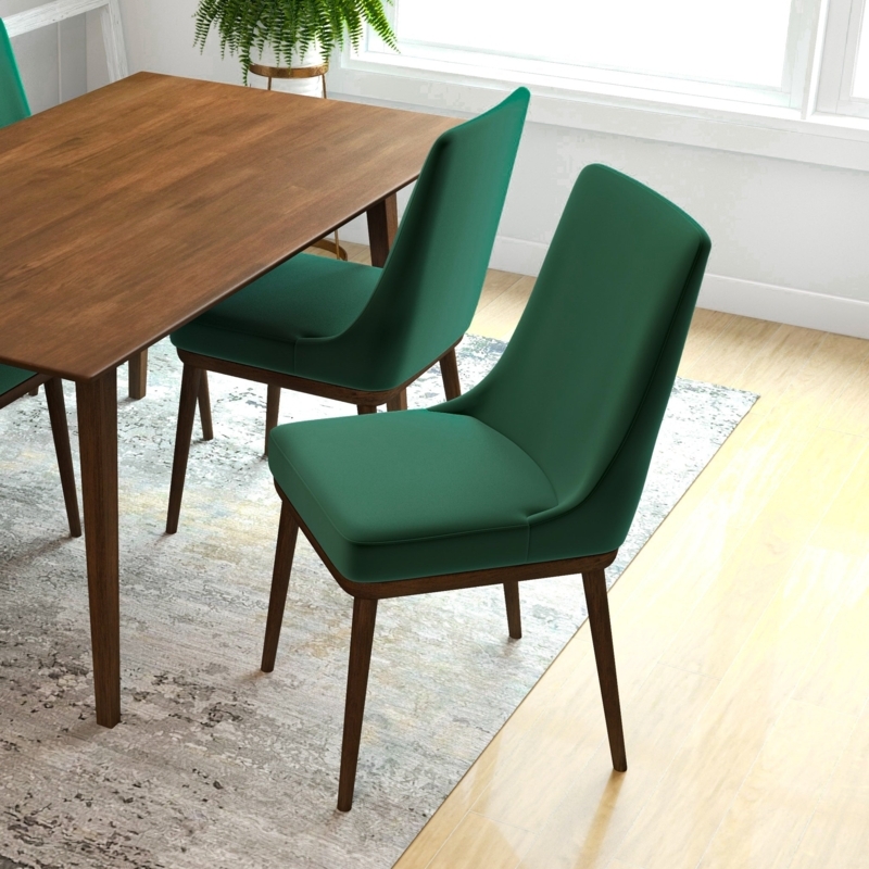Mid Century Dining Chairs Emerald Green Velvet Tapered Wood Legs