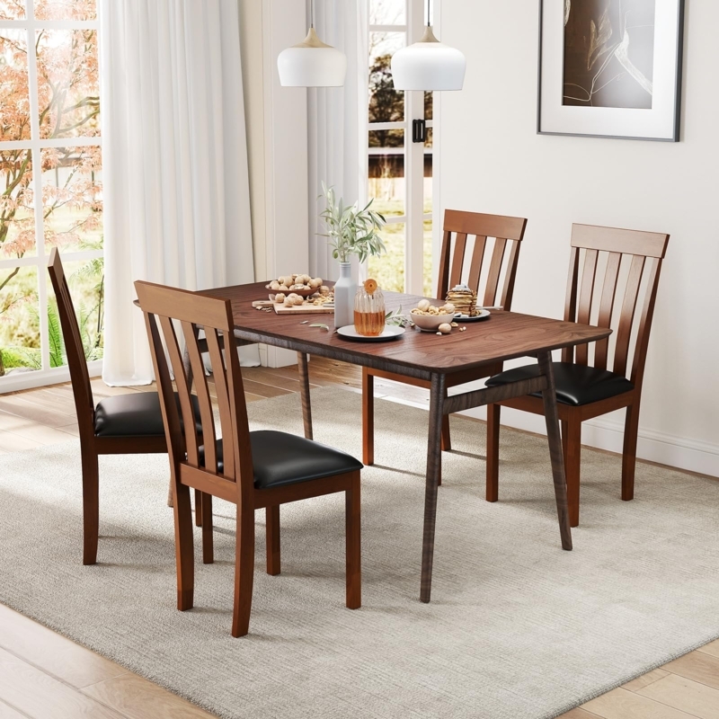 Mid-Century Dining Chairs, Gray Padded Seats, Tapered Legs