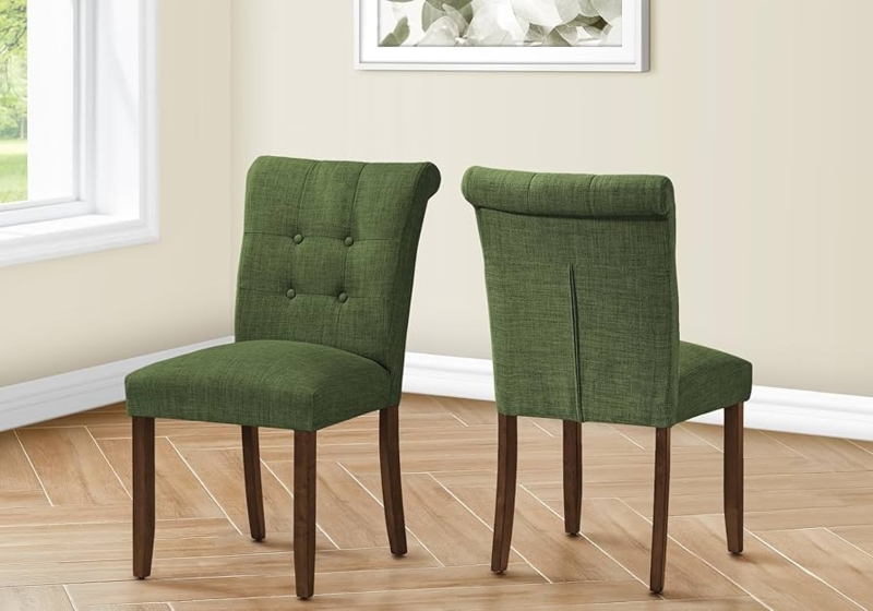 Mid-Century Dining Chairs in Olive Green Fabric with Walnut Legs