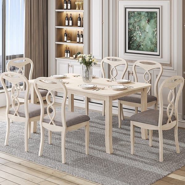 Mid-Century Dining Set Curved Back Chairs Dark Wood Cream Upholstery