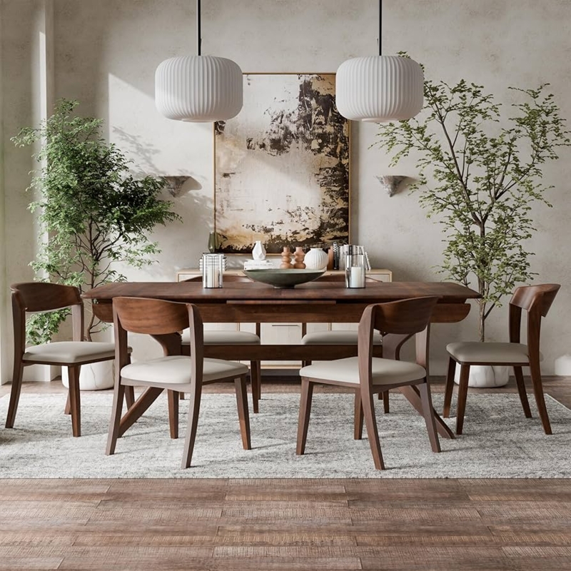 Mid-Century Dining Set Live Edge Walnut Angled Tapered Legs