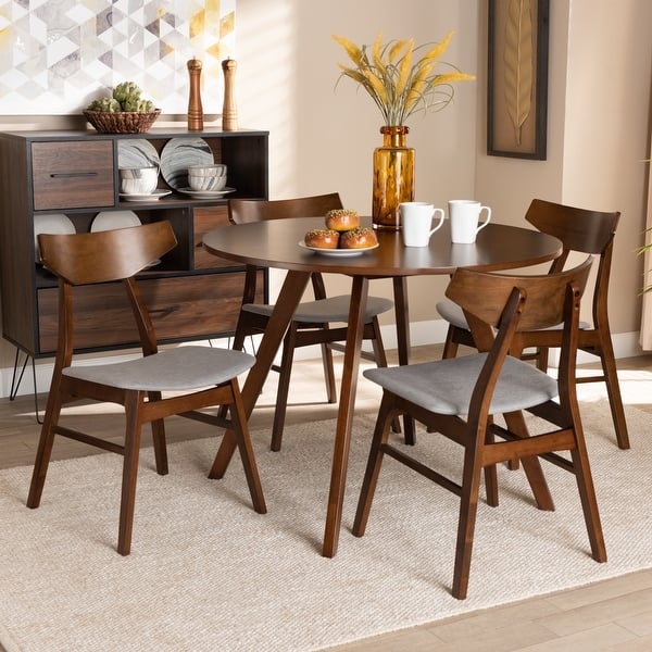 Mid-Century Dining Set with Round Wood Table and Tapered Legs